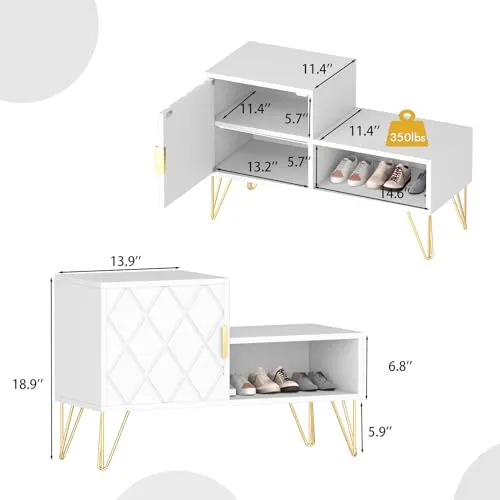 Sumell Shoe Bench with 2 Compartments & Adjustable Shelf-Stylish Storage Solution, Holds up to 350lb, Perfect for Entryway/Hallway or Bedroom End of Bed/Living Room-30 Inches, White