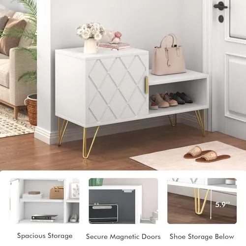 Sumell Shoe Bench with 2 Compartments & Adjustable Shelf-Stylish Storage Solution, Holds up to 350lb, Perfect for Entryway/Hallway or Bedroom End of Bed/Living Room-30 Inches, White