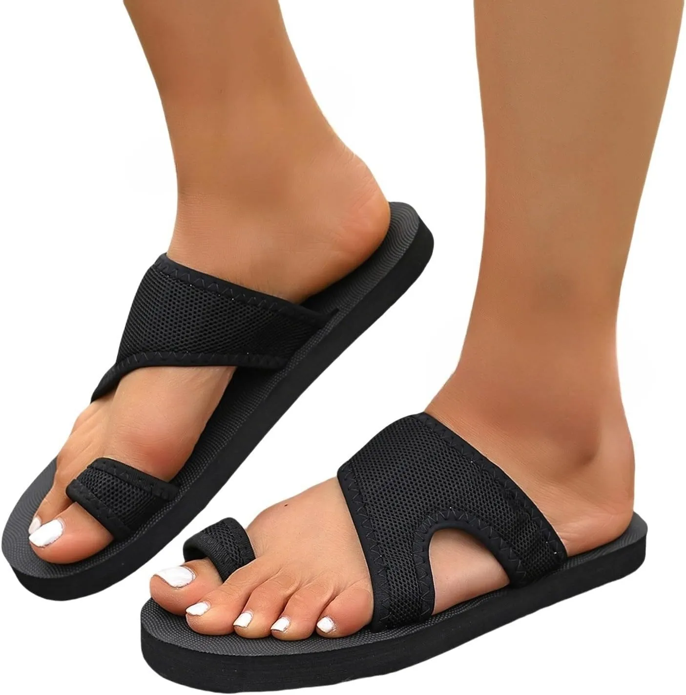 Summer Sandals for Women Fashion Comfortable Beach Breathable Hollow Mesh Slide Slip On Ring Toe Orthopedic Sandals