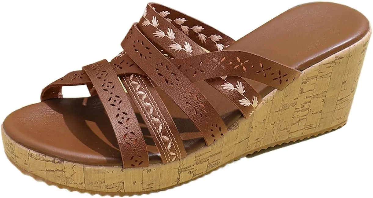 Summer Wedge Sandals for Women 2025 Arch Support Orthopedic Comfortable Platform Sandals Trendy Leather Slides Slippers Walking Outdoor Rubber Soles
