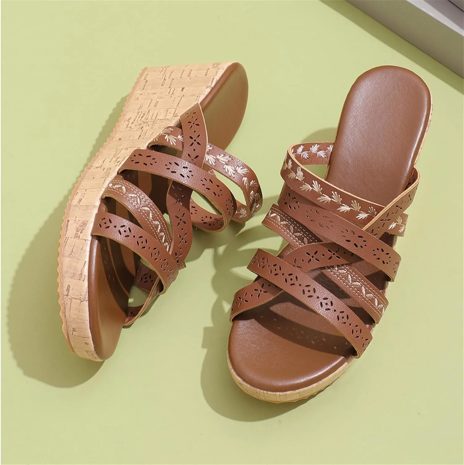 Summer Wedge Sandals for Women 2025 Arch Support Orthopedic Comfortable Platform Sandals Trendy Leather Slides Slippers Walking Outdoor Rubber Soles