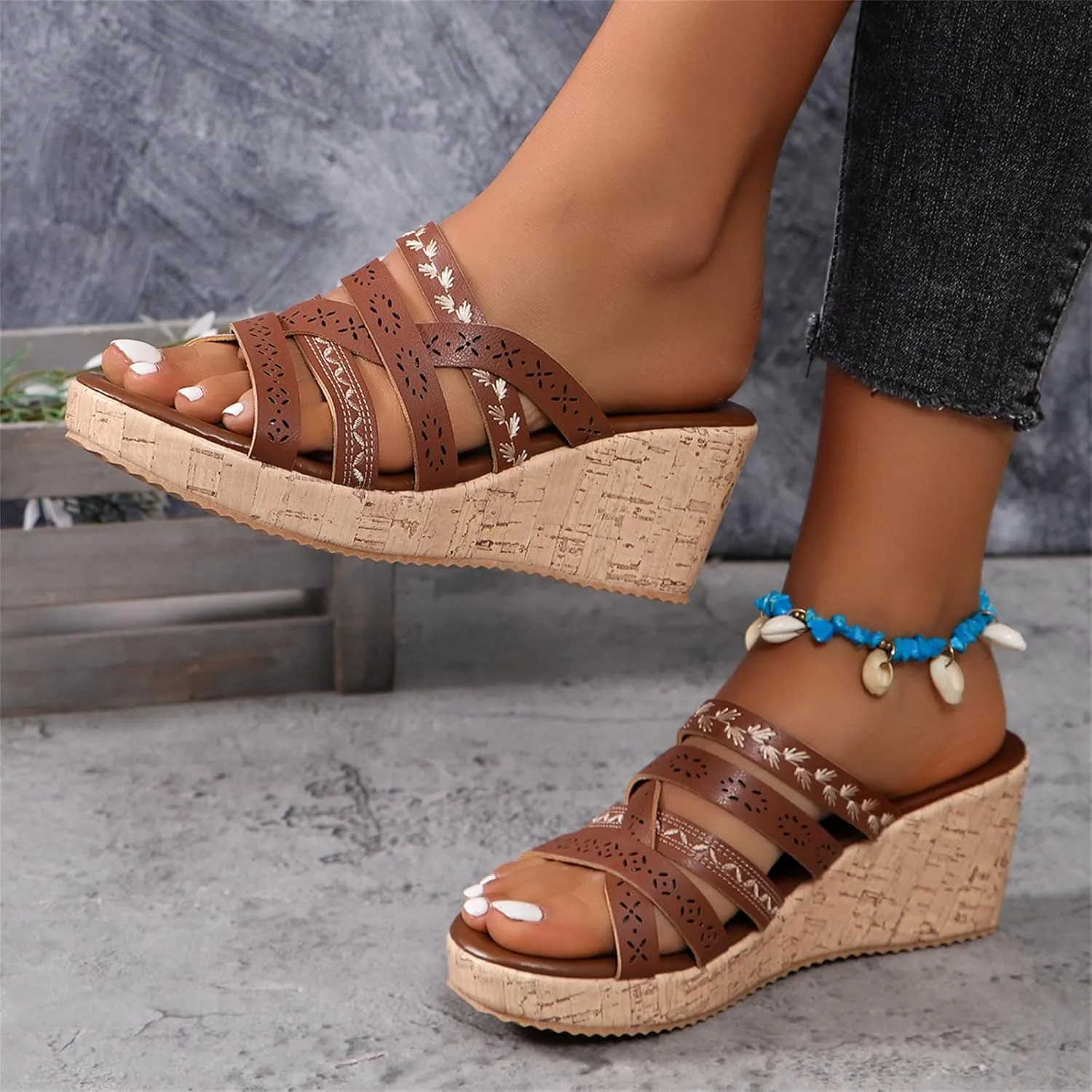 Summer Wedge Sandals for Women 2025 Arch Support Orthopedic Comfortable Platform Sandals Trendy Leather Slides Slippers Walking Outdoor Rubber Soles