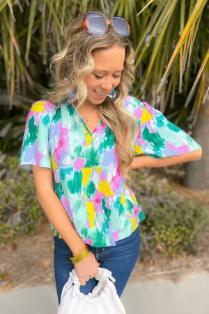 THML Spring Season Aqua Abstract Blouse
