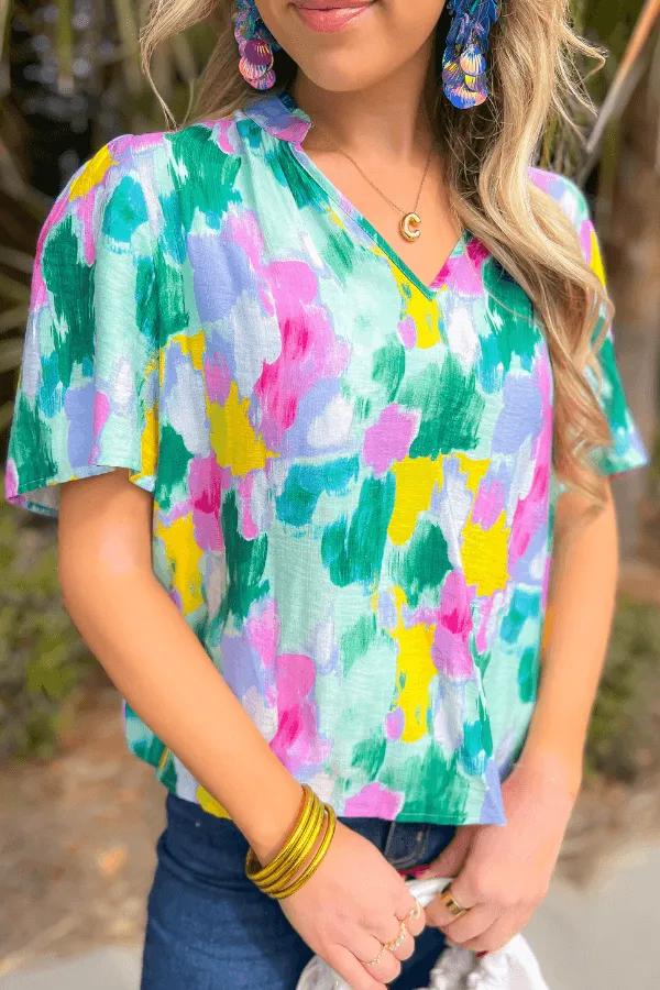 THML Spring Season Aqua Abstract Blouse