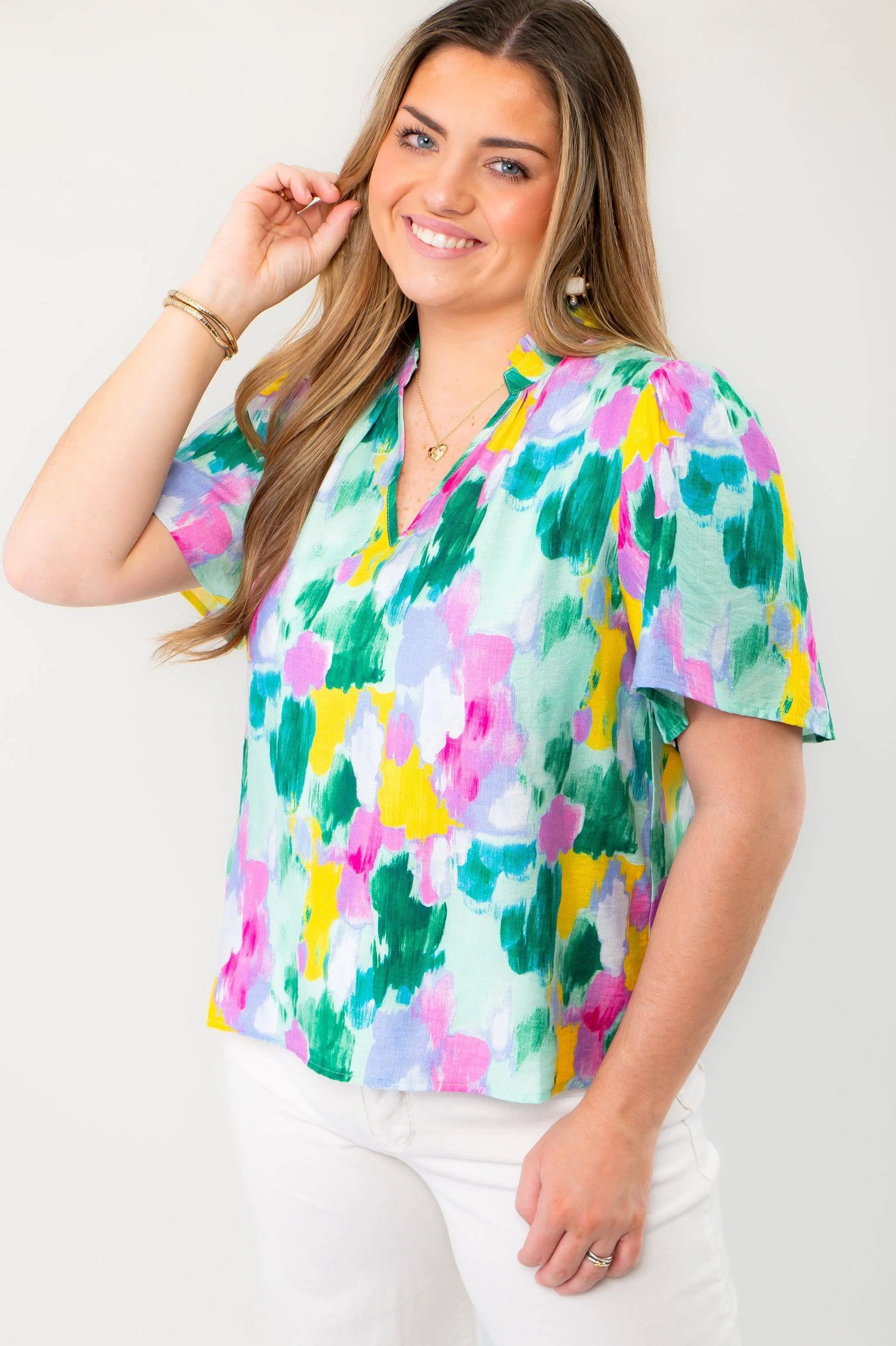 THML Spring Season Aqua Abstract Blouse