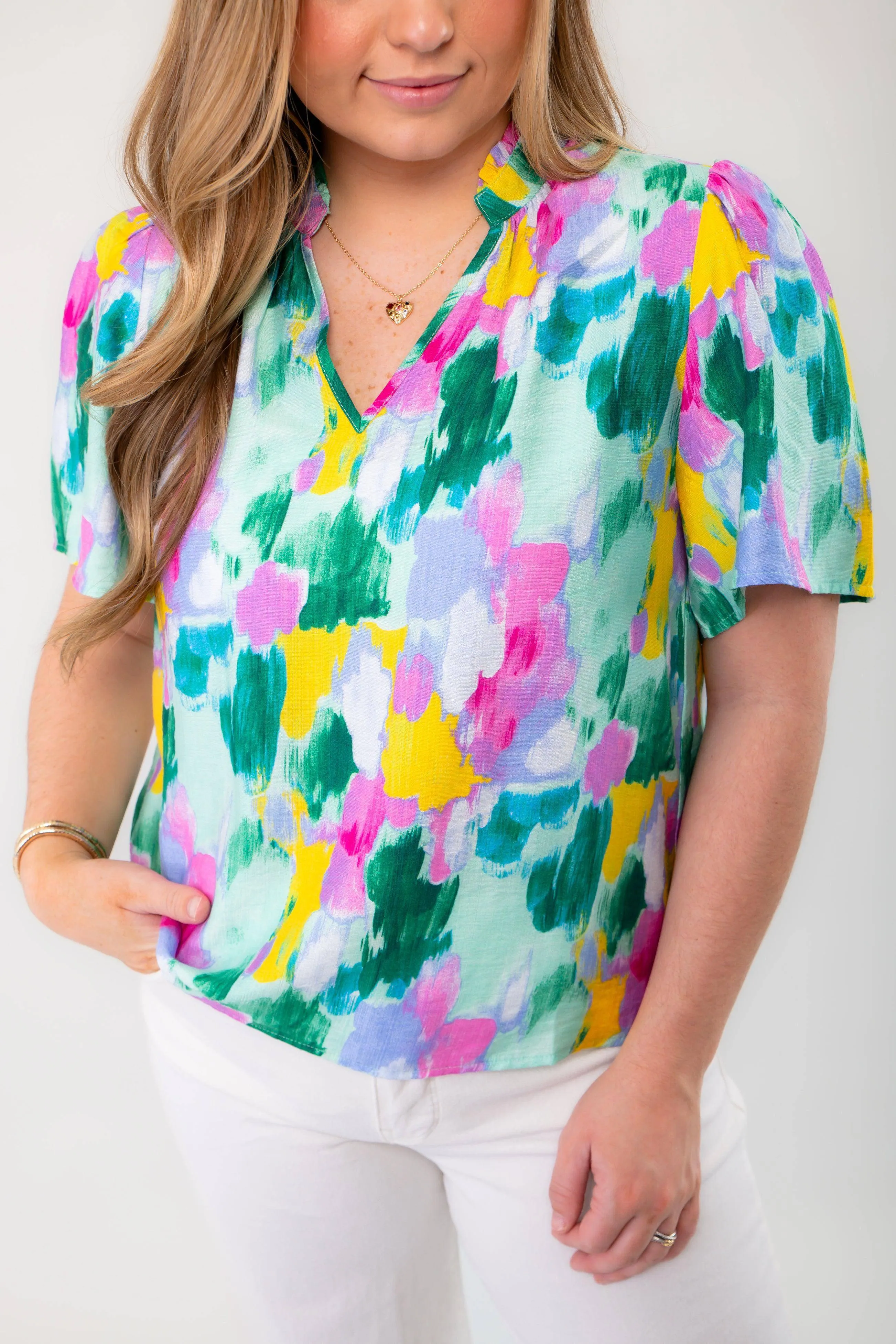 THML Spring Season Aqua Abstract Blouse
