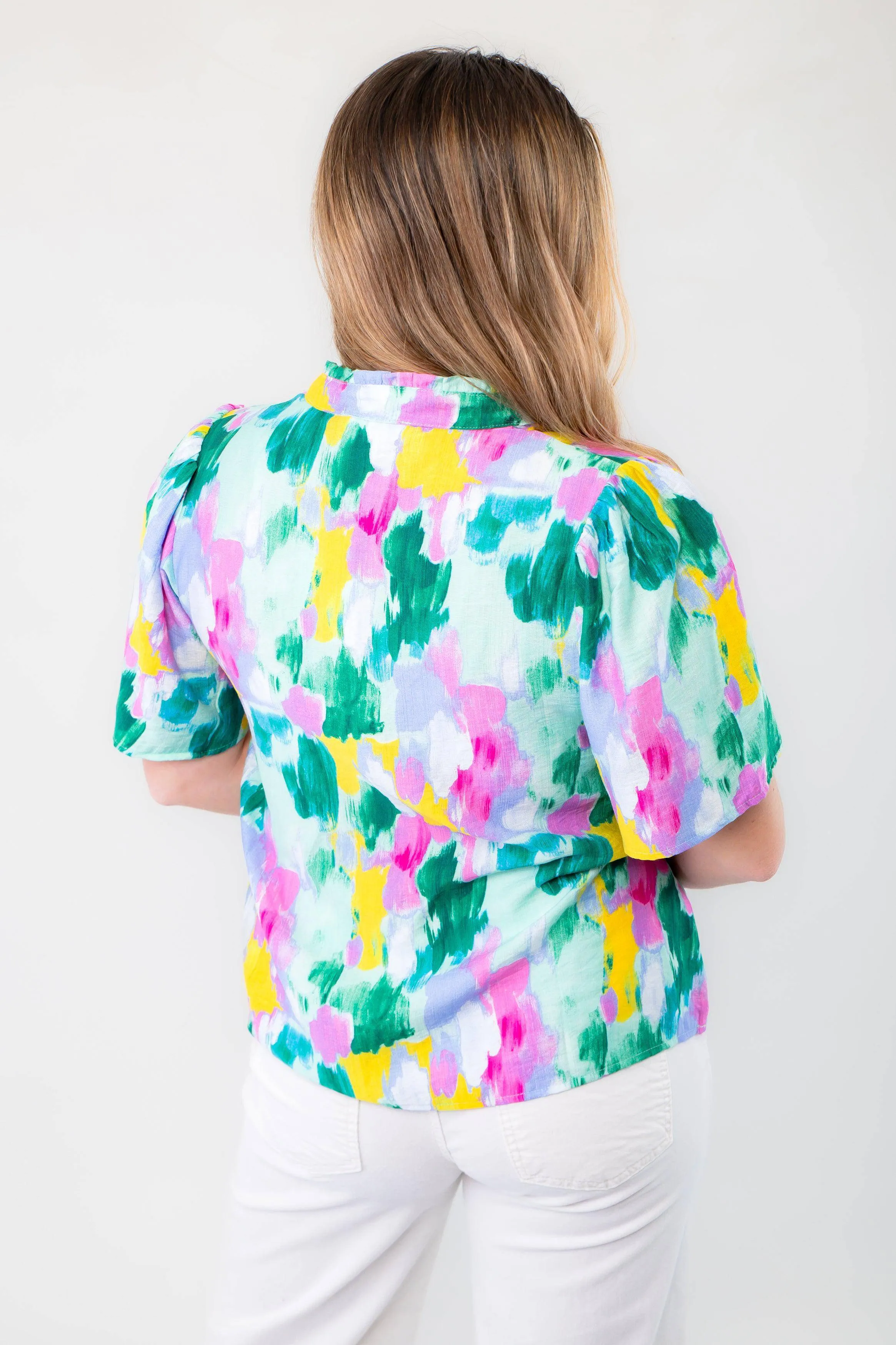 THML Spring Season Aqua Abstract Blouse