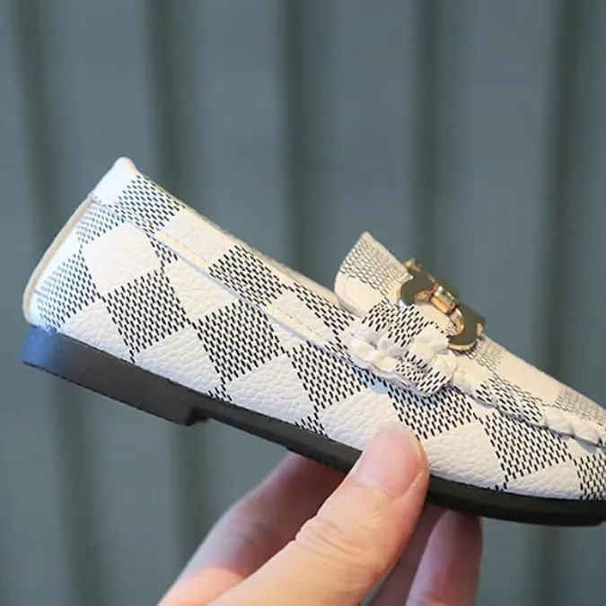 Toddler Boys Dress Shoes Loafers Slip-On Flat Sole | Sizes 6T-3 Big Kids | 3 Colors, Gold Buckle