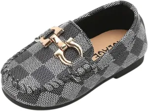 Toddler Boys Dress Shoes Loafers Slip-On Flat Sole | Sizes 6T-3 Big Kids | 3 Colors, Gold Buckle