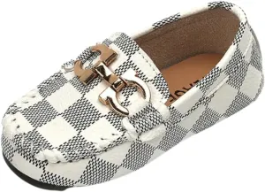 Toddler Boys Dress Shoes Loafers Slip-On Flat Sole | Sizes 6T-3 Big Kids | 3 Colors, Gold Buckle