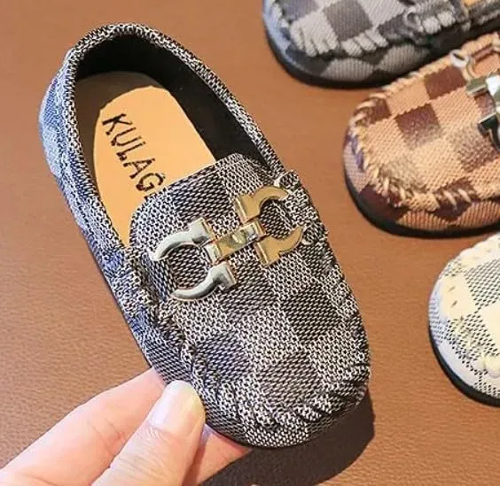 Toddler Boys Dress Shoes Loafers Slip-On Flat Sole | Sizes 6T-3 Big Kids | 3 Colors, Gold Buckle