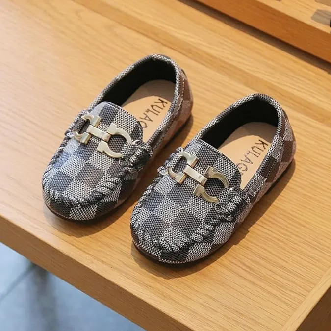 Toddler Boys Dress Shoes Loafers Slip-On Flat Sole | Sizes 6T-3 Big Kids | 3 Colors, Gold Buckle