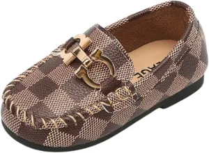 Toddler Boys Dress Shoes Loafers Slip-On Flat Sole | Sizes 6T-3 Big Kids | 3 Colors, Gold Buckle
