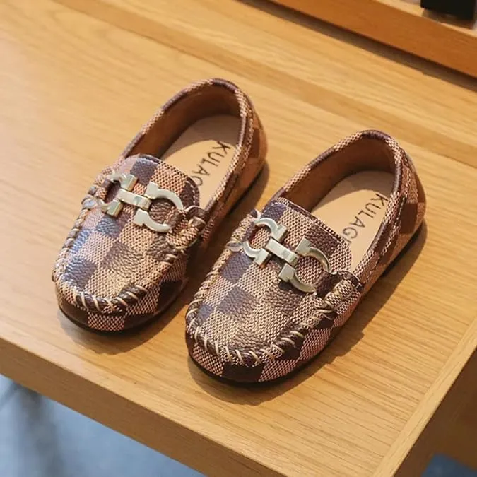 Toddler Boys Dress Shoes Loafers Slip-On Flat Sole | Sizes 6T-3 Big Kids | 3 Colors, Gold Buckle
