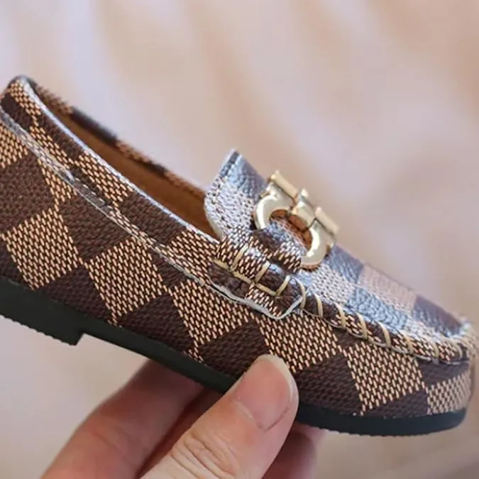 Toddler Boys Dress Shoes Loafers Slip-On Flat Sole | Sizes 6T-3 Big Kids | 3 Colors, Gold Buckle