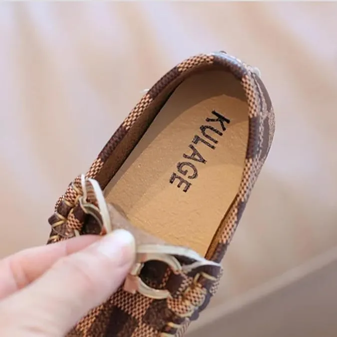 Toddler Boys Dress Shoes Loafers Slip-On Flat Sole | Sizes 6T-3 Big Kids | 3 Colors, Gold Buckle