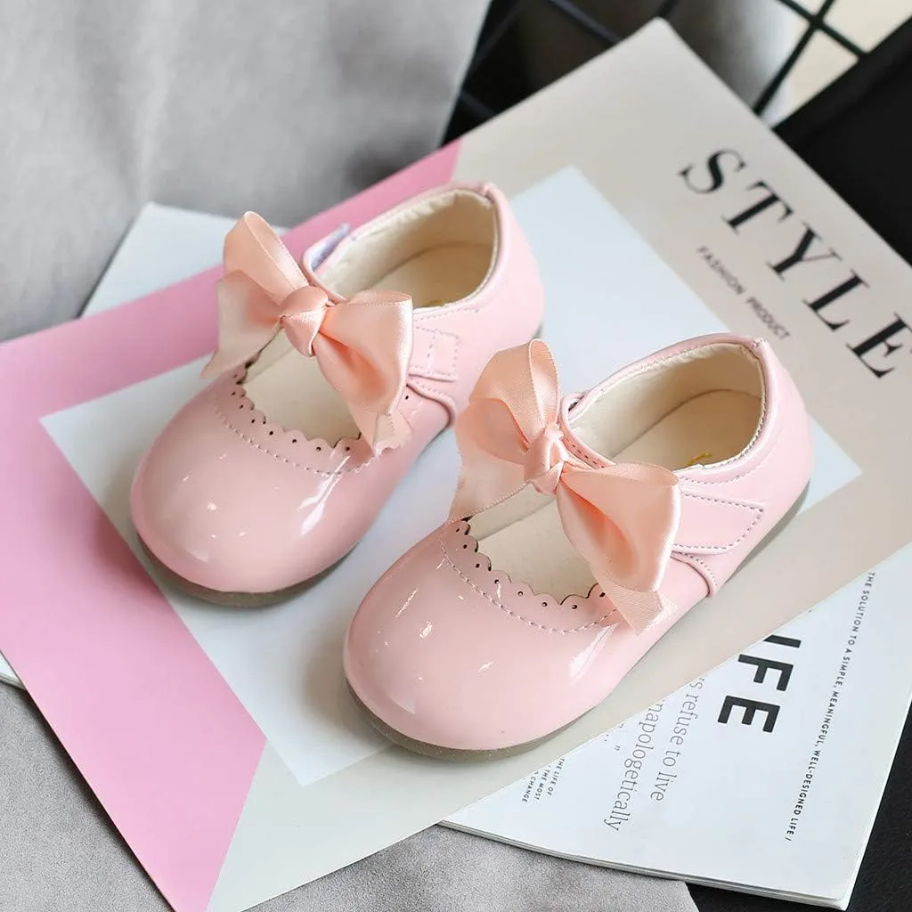 Toddler Girls Patent Bow Mary Jane Ballet Flats Flower Girl Dress Shoes Wedding Party School Shoes Baby Church Shoes