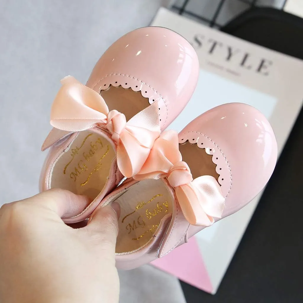 Toddler Girls Patent Bow Mary Jane Ballet Flats Flower Girl Dress Shoes Wedding Party School Shoes Baby Church Shoes