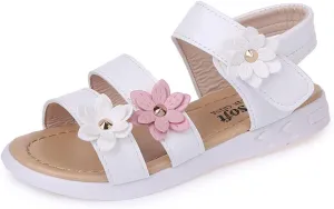 Toddler Little Girl's Open Toe Strap Flowers Sandals Summer Beach Shoes Non-Slip Rubber Soft Sole Princess Flats
