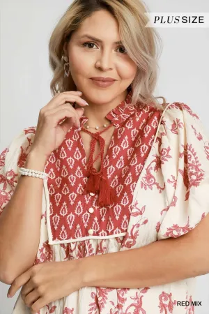 Umgee Mixed Paisley Print Midi Dress Plus  Effortless Boho Style