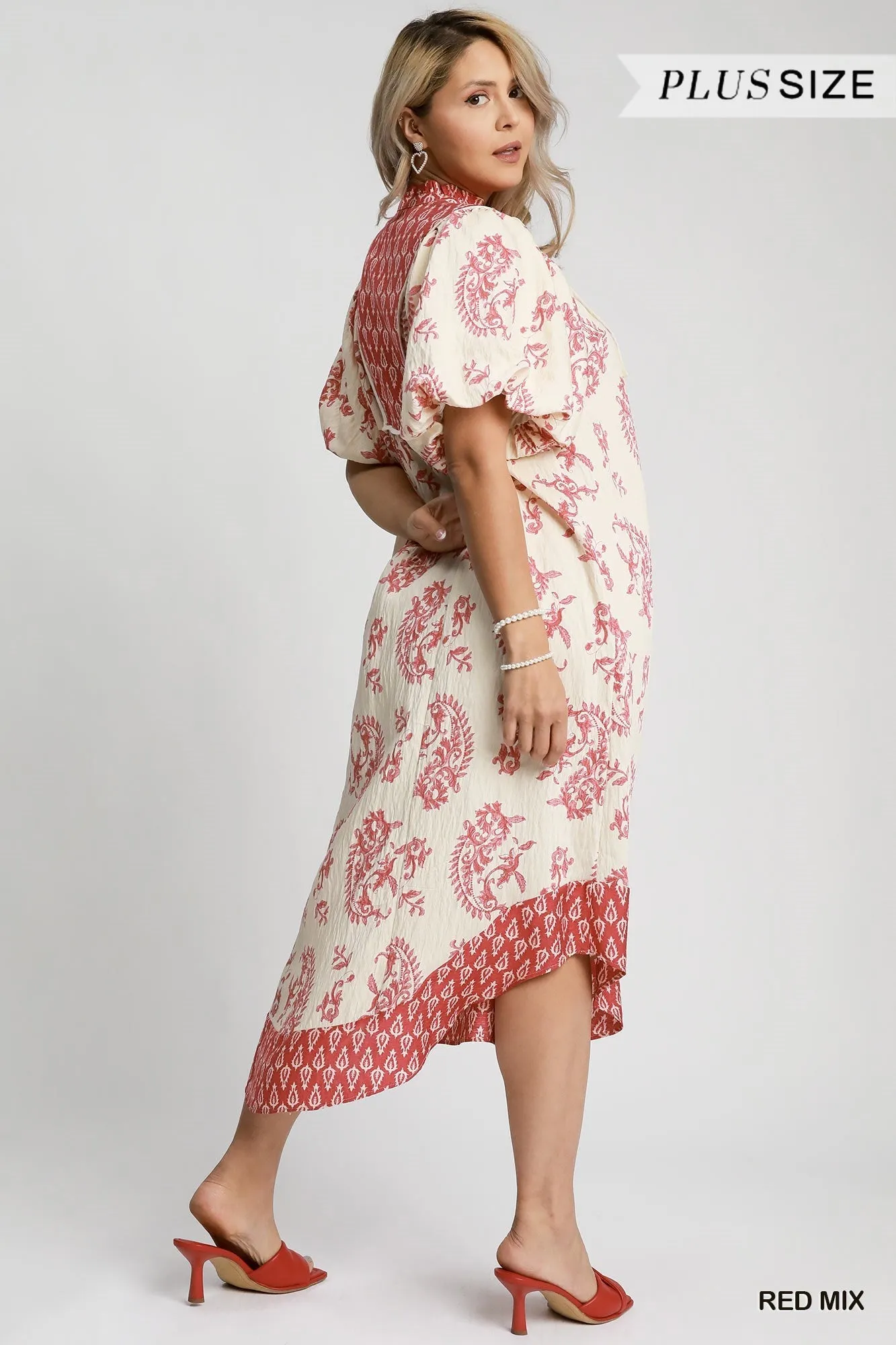 Umgee Mixed Paisley Print Midi Dress Plus  Effortless Boho Style