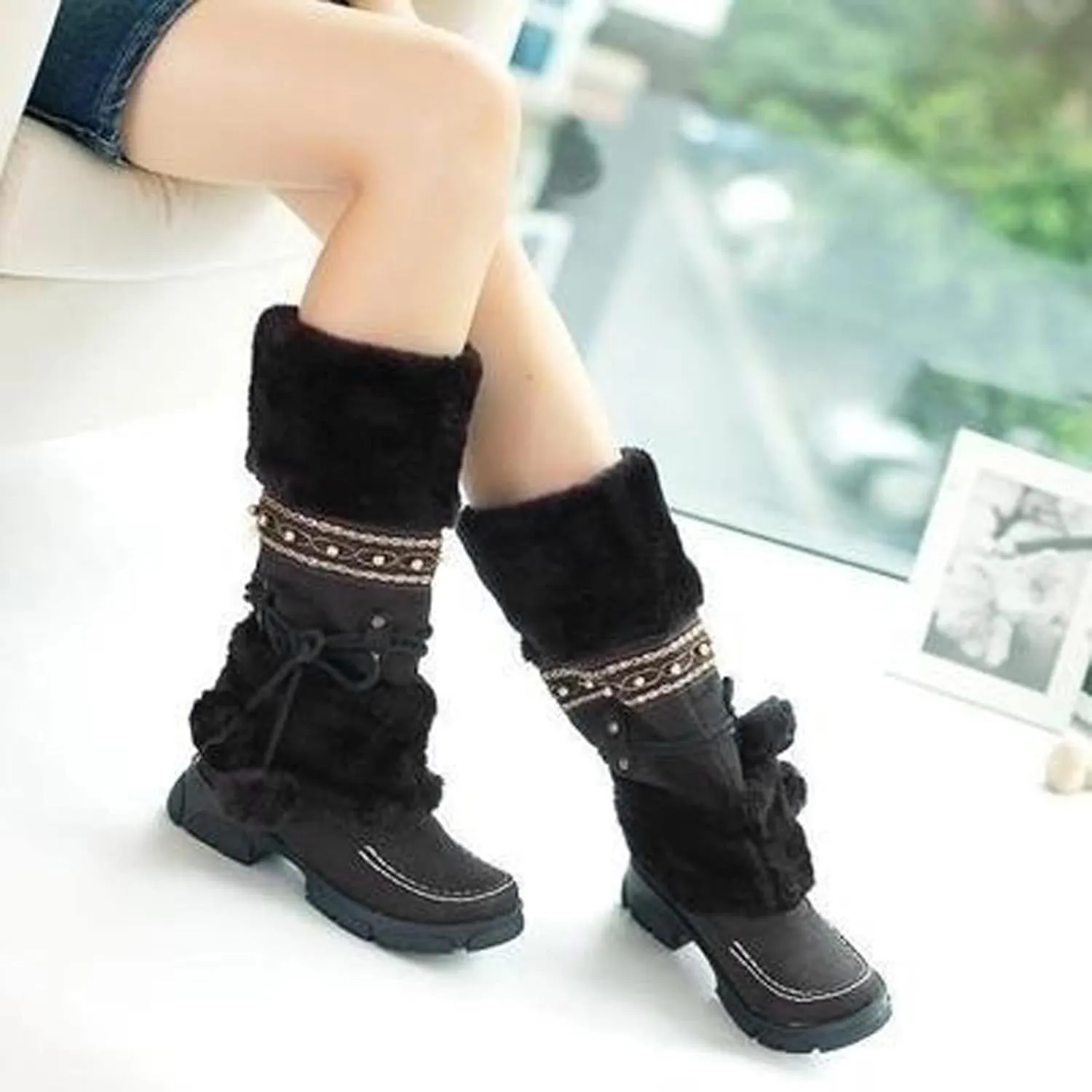Waterproof Snow Boots for Women Womens Size 8.5 Snow Boot Winter Boots Waterproof Snow Fur Boots Heels for Women Winter Botas De Frio Para Mujer Elegantes Largas