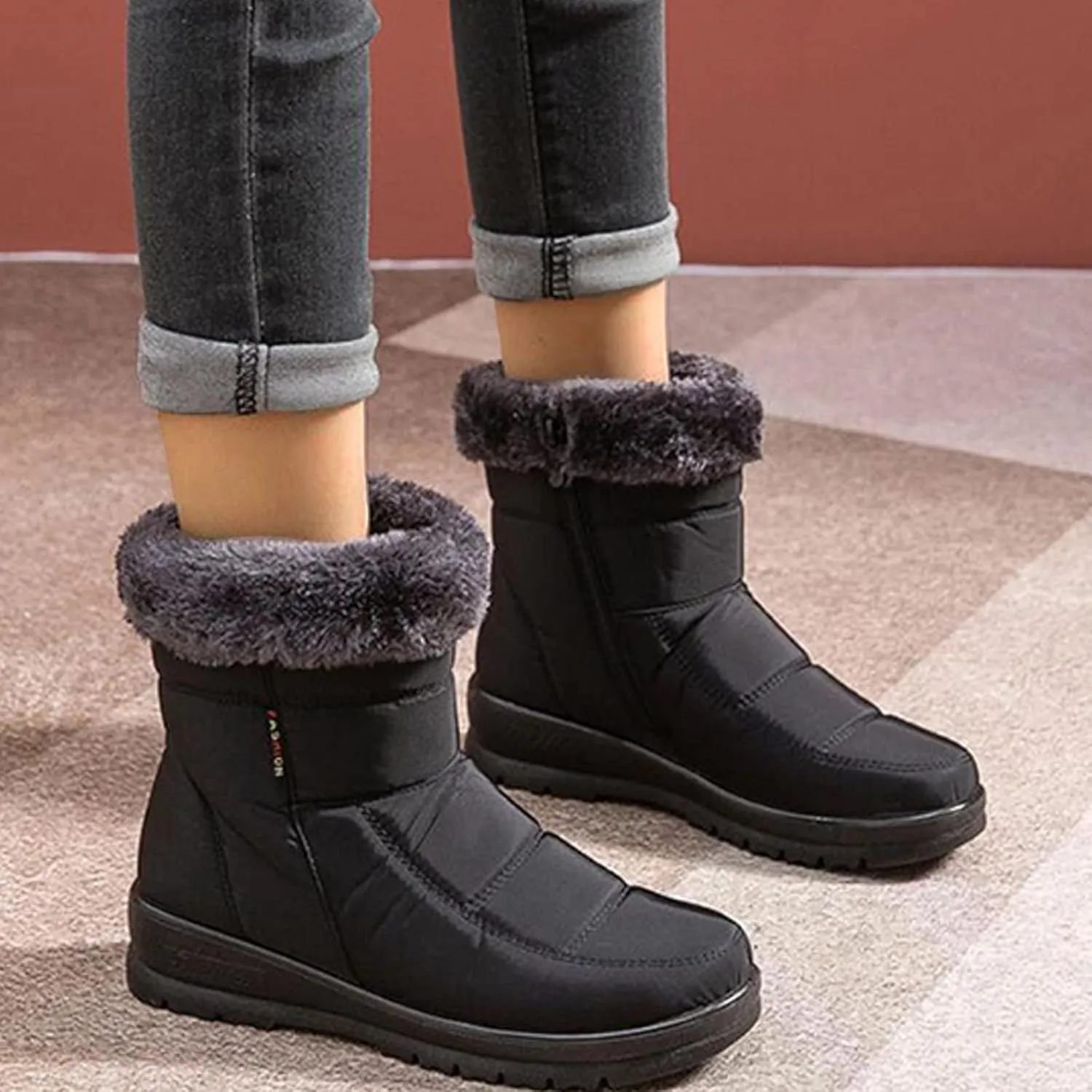 Waterproof Winter Boots Women Wide Width Winter Snow Boots for Women Size 12 Fur Lined Mid Calf Winter Boots Women Womens Rubber Boots Waterproof Size 11 Botas Termicas Para Mujer Con Casquillo
