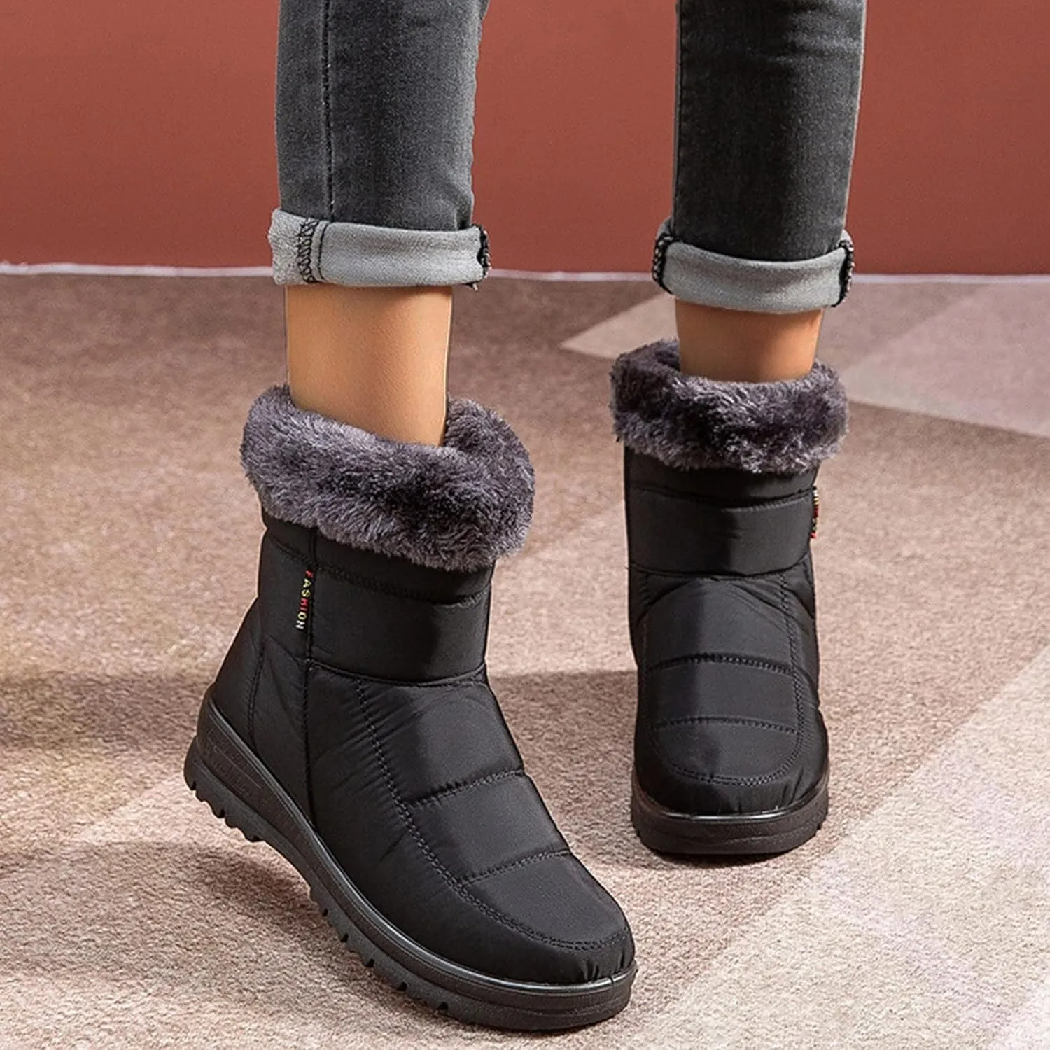 Waterproof Winter Boots Women Wide Width Winter Snow Boots for Women Size 12 Fur Lined Mid Calf Winter Boots Women Womens Rubber Boots Waterproof Size 11 Botas Termicas Para Mujer Con Casquillo