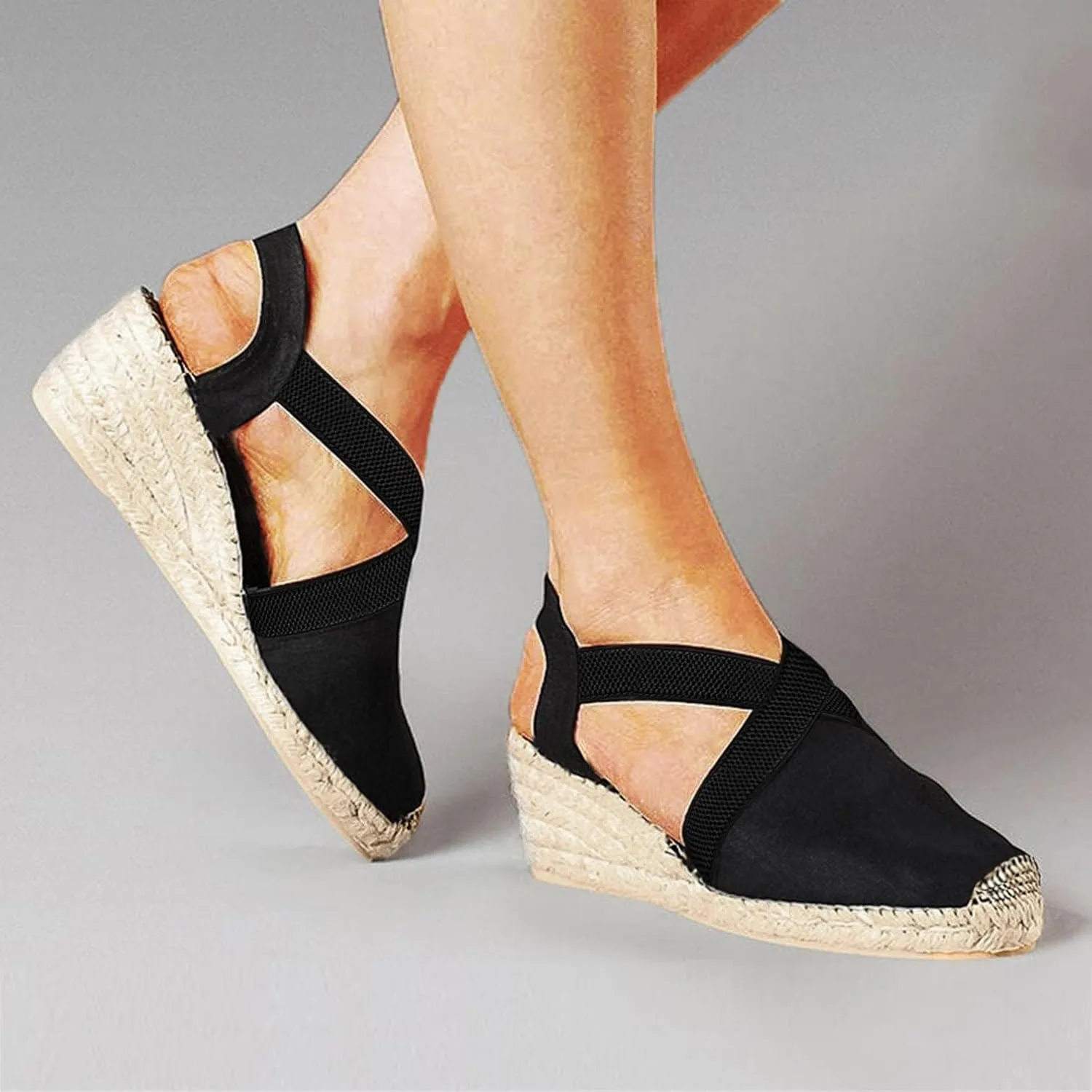 Wedge Platform Espadrille Ballet Flats For Women 2025 Ladies Fashion Casual Closed Toe Cross Ankle Strap Slingback Chunky High Heels Dress Sandals,Wedge Slip On Loafers Autumn Summer Walking Shoes,