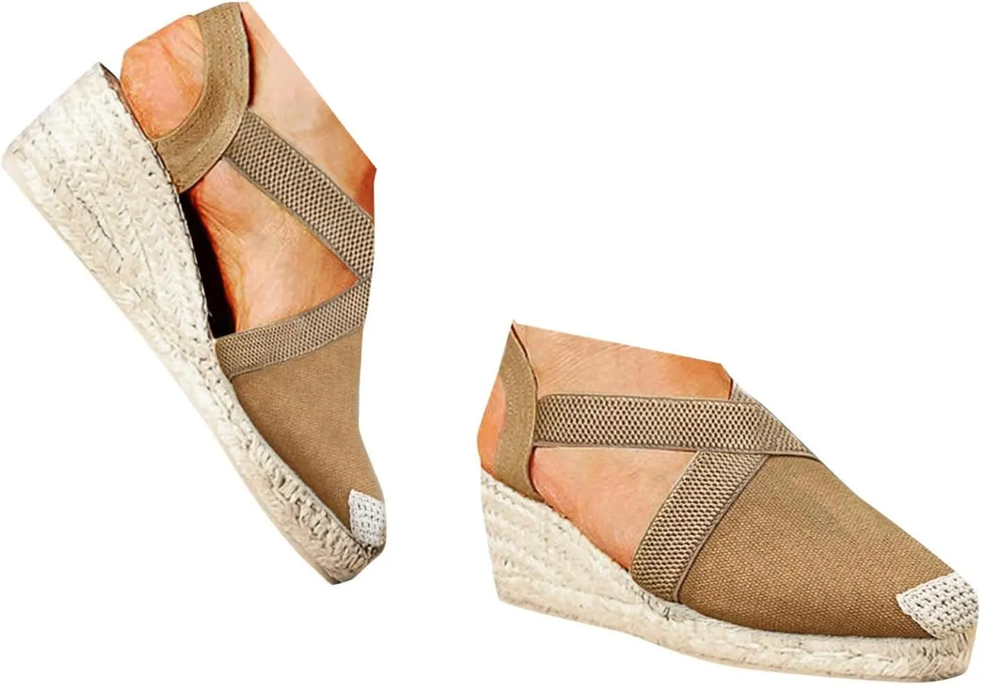 Wedge Platform Espadrille Ballet Flats For Women 2025 Ladies Fashion Casual Closed Toe Cross Ankle Strap Slingback Chunky High Heels Dress Sandals,Wedge Slip On Loafers Autumn Summer Walking Shoes,