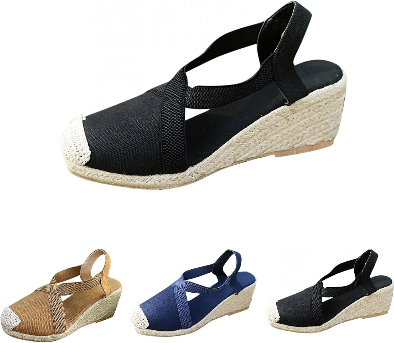 Wedge Platform Espadrille Ballet Flats For Women 2025 Ladies Fashion Casual Closed Toe Cross Ankle Strap Slingback Chunky High Heels Dress Sandals,Wedge Slip On Loafers Autumn Summer Walking Shoes,