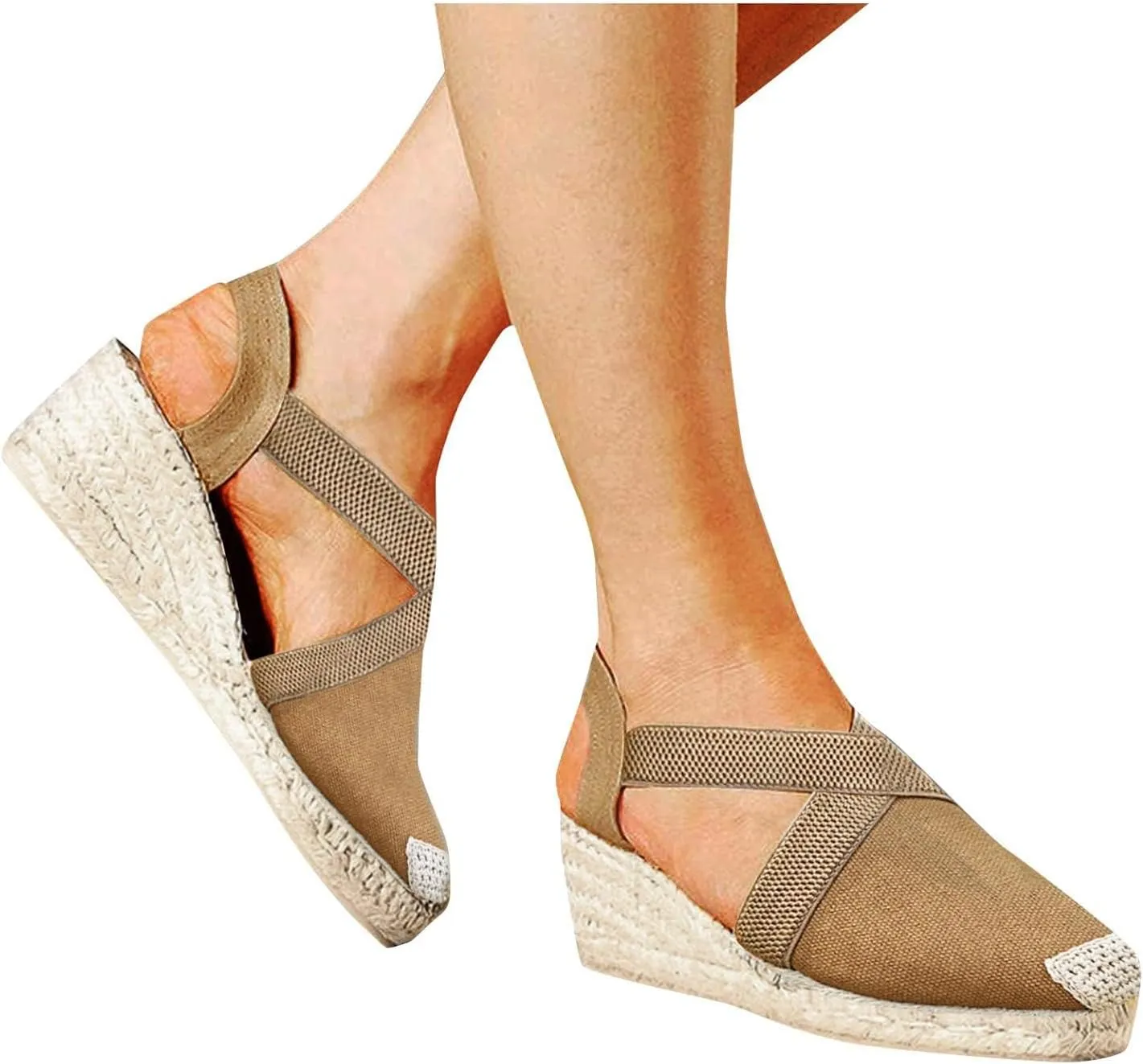Wedge Platform Espadrille Ballet Flats For Women 2025 Ladies Fashion Casual Closed Toe Cross Ankle Strap Slingback Chunky High Heels Dress Sandals,Wedge Slip On Loafers Autumn Summer Walking Shoes,