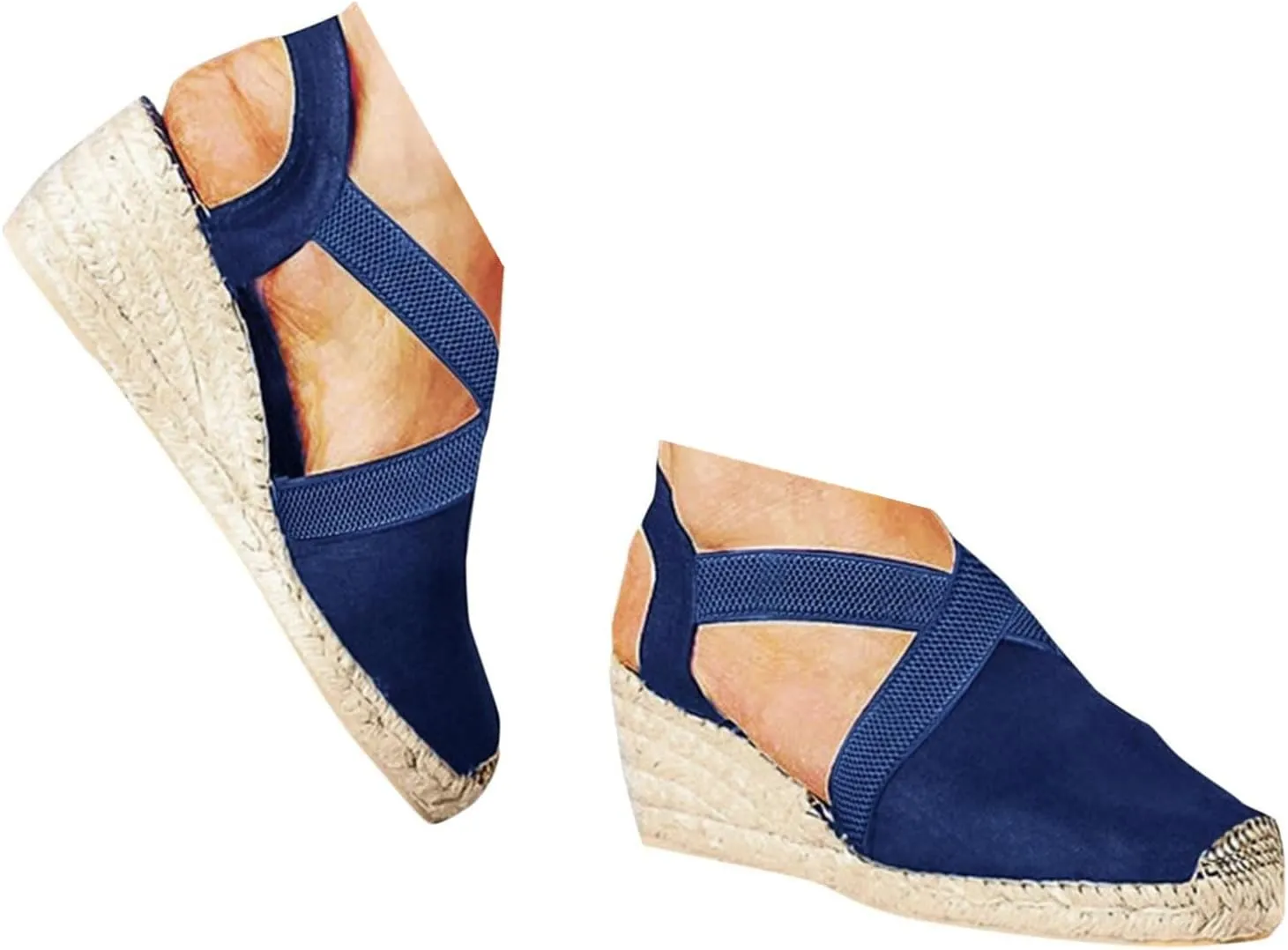 Wedge Platform Espadrille Ballet Flats For Women 2025 Ladies Fashion Casual Closed Toe Cross Ankle Strap Slingback Chunky High Heels Dress Sandals,Wedge Slip On Loafers Autumn Summer Walking Shoes,