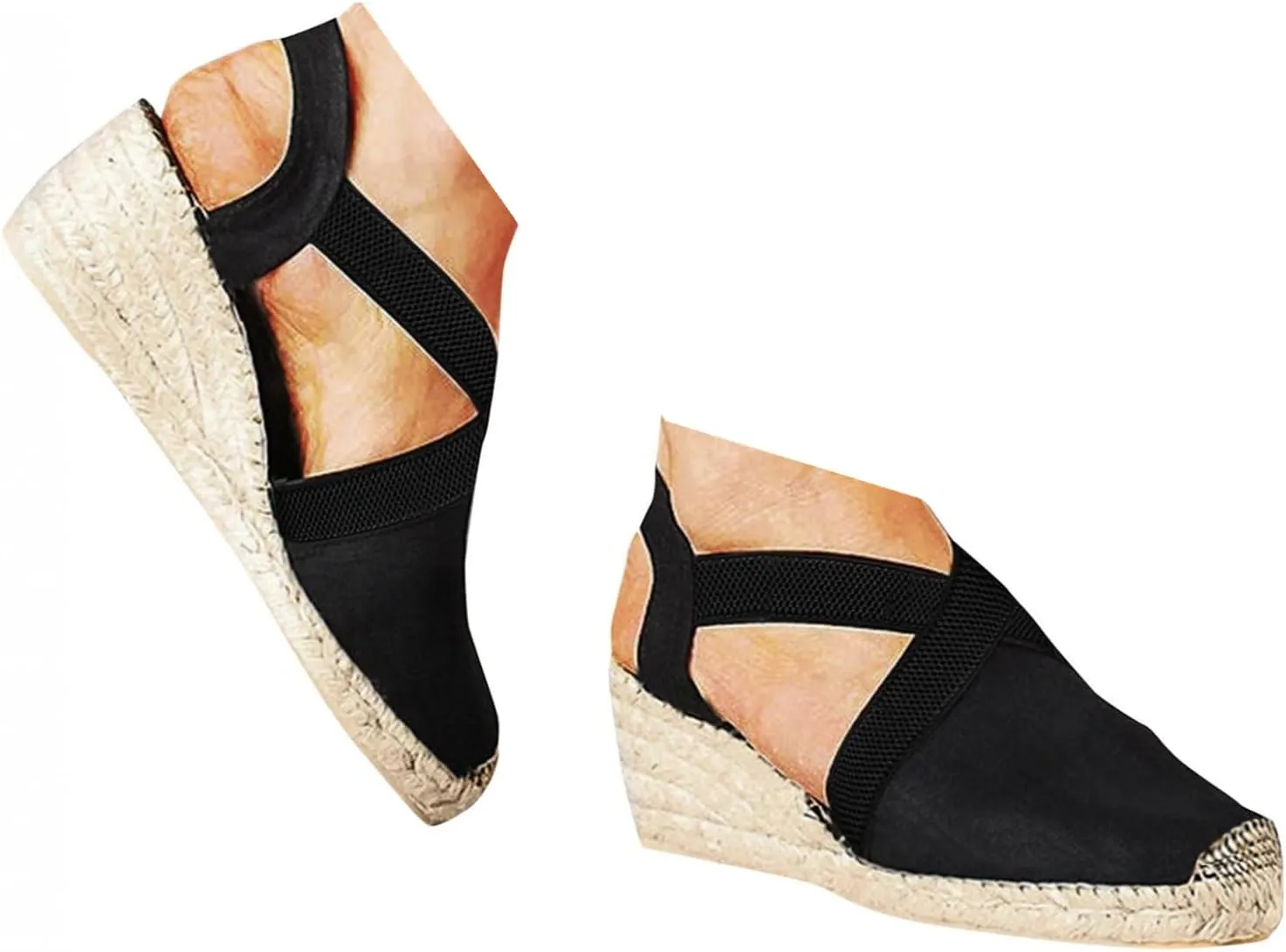 Wedge Platform Espadrille Ballet Flats For Women 2025 Ladies Fashion Casual Closed Toe Cross Ankle Strap Slingback Chunky High Heels Dress Sandals,Wedge Slip On Loafers Autumn Summer Walking Shoes,