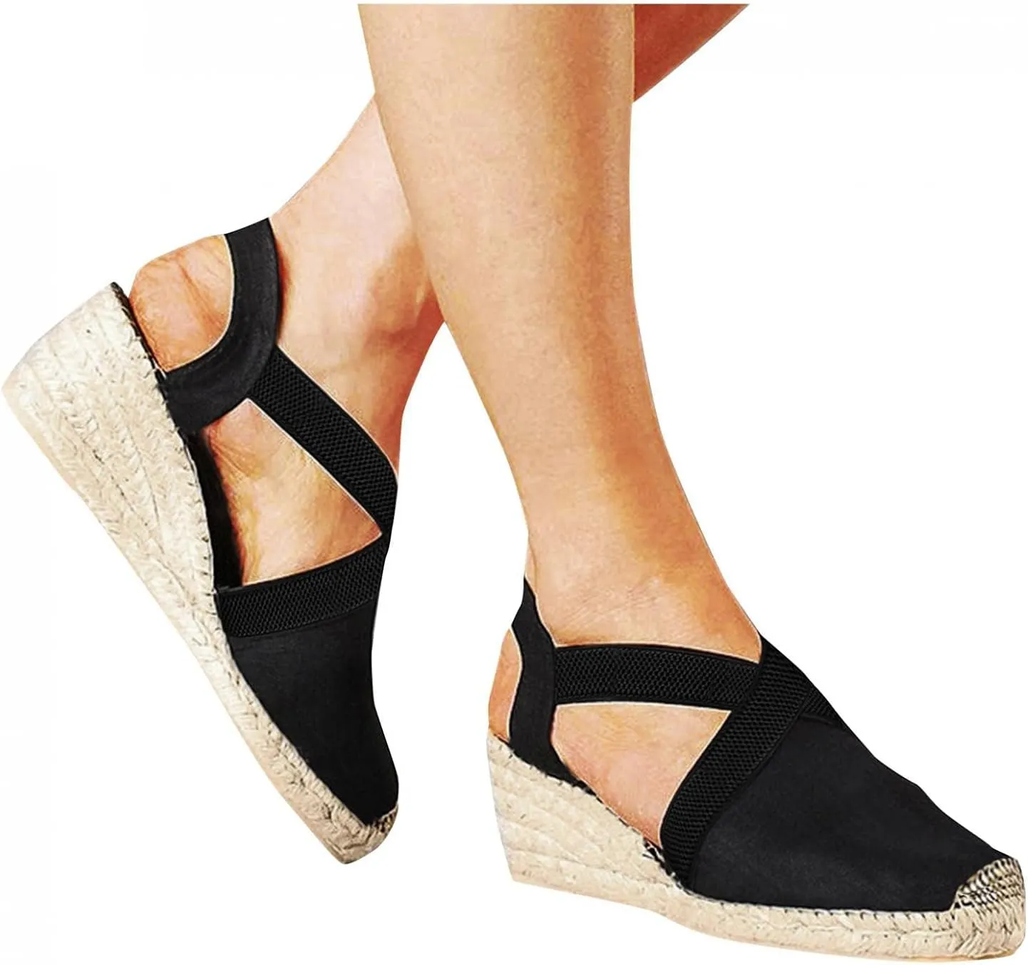 Wedge Platform Espadrille Ballet Flats For Women 2025 Ladies Fashion Casual Closed Toe Cross Ankle Strap Slingback Chunky High Heels Dress Sandals,Wedge Slip On Loafers Autumn Summer Walking Shoes,