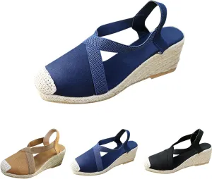 Wedge Platform Espadrille Ballet Flats For Women 2025 Ladies Fashion Casual Closed Toe Cross Ankle Strap Slingback Chunky High Heels Dress Sandals,Wedge Slip On Loafers Autumn Summer Walking Shoes,