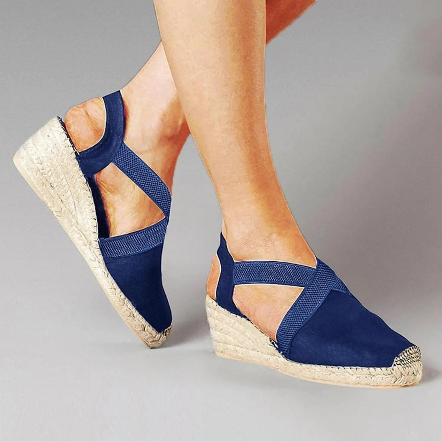 Wedge Platform Espadrille Ballet Flats For Women 2025 Ladies Fashion Casual Closed Toe Cross Ankle Strap Slingback Chunky High Heels Dress Sandals,Wedge Slip On Loafers Autumn Summer Walking Shoes,