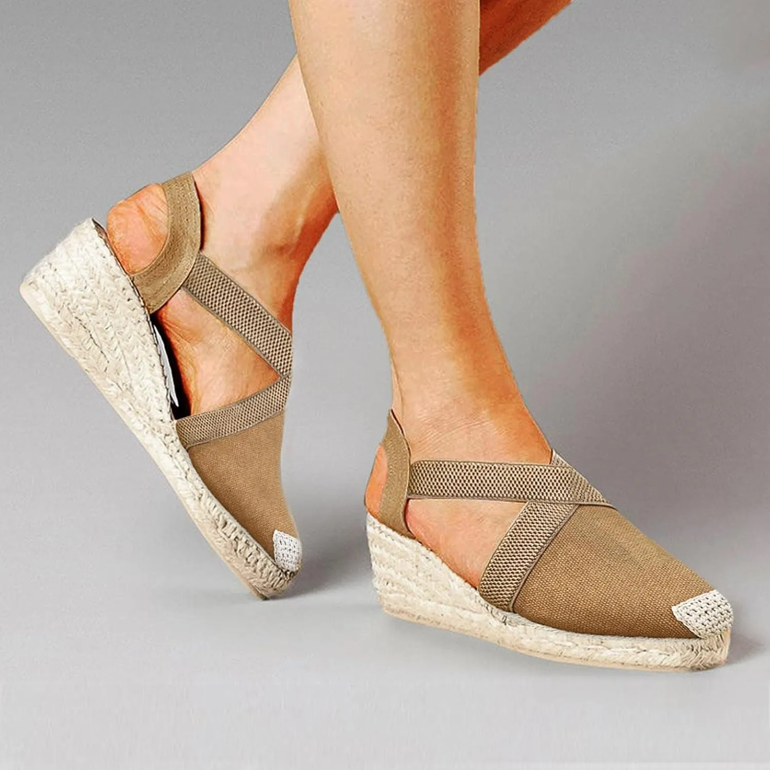 Wedge Platform Espadrille Ballet Flats For Women 2025 Ladies Fashion Casual Closed Toe Cross Ankle Strap Slingback Chunky High Heels Dress Sandals,Wedge Slip On Loafers Autumn Summer Walking Shoes,