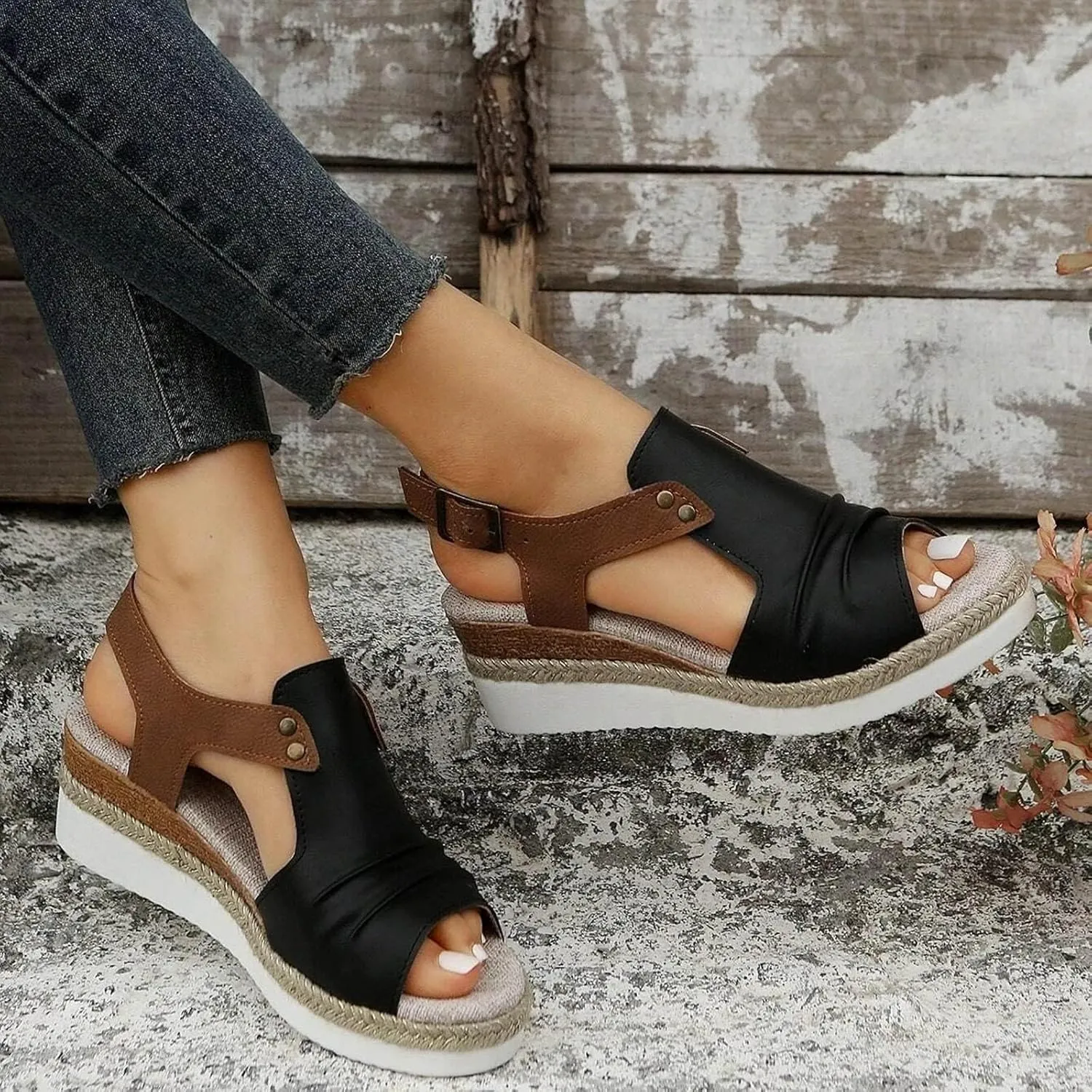 Wedge Sandals for Women 2025 Dressy Summer,Casual Comfortable Platform Wedgesn,Womens Espadrilles Open Toe Sandals Dressy Ankle Strap Slip On Orthopedic Shoes