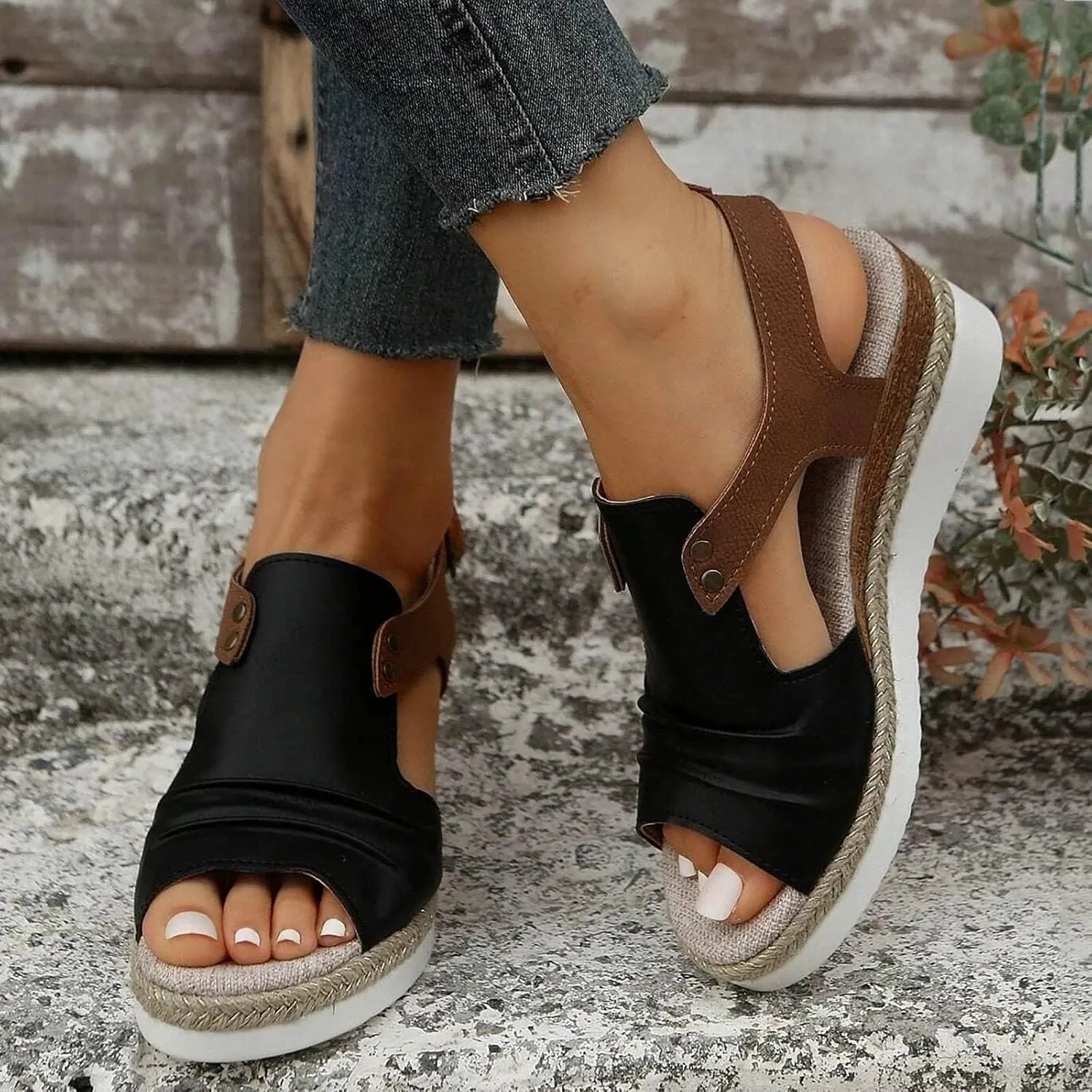 Wedge Sandals for Women 2025 Dressy Summer,Casual Comfortable Platform Wedgesn,Womens Espadrilles Open Toe Sandals Dressy Ankle Strap Slip On Orthopedic Shoes