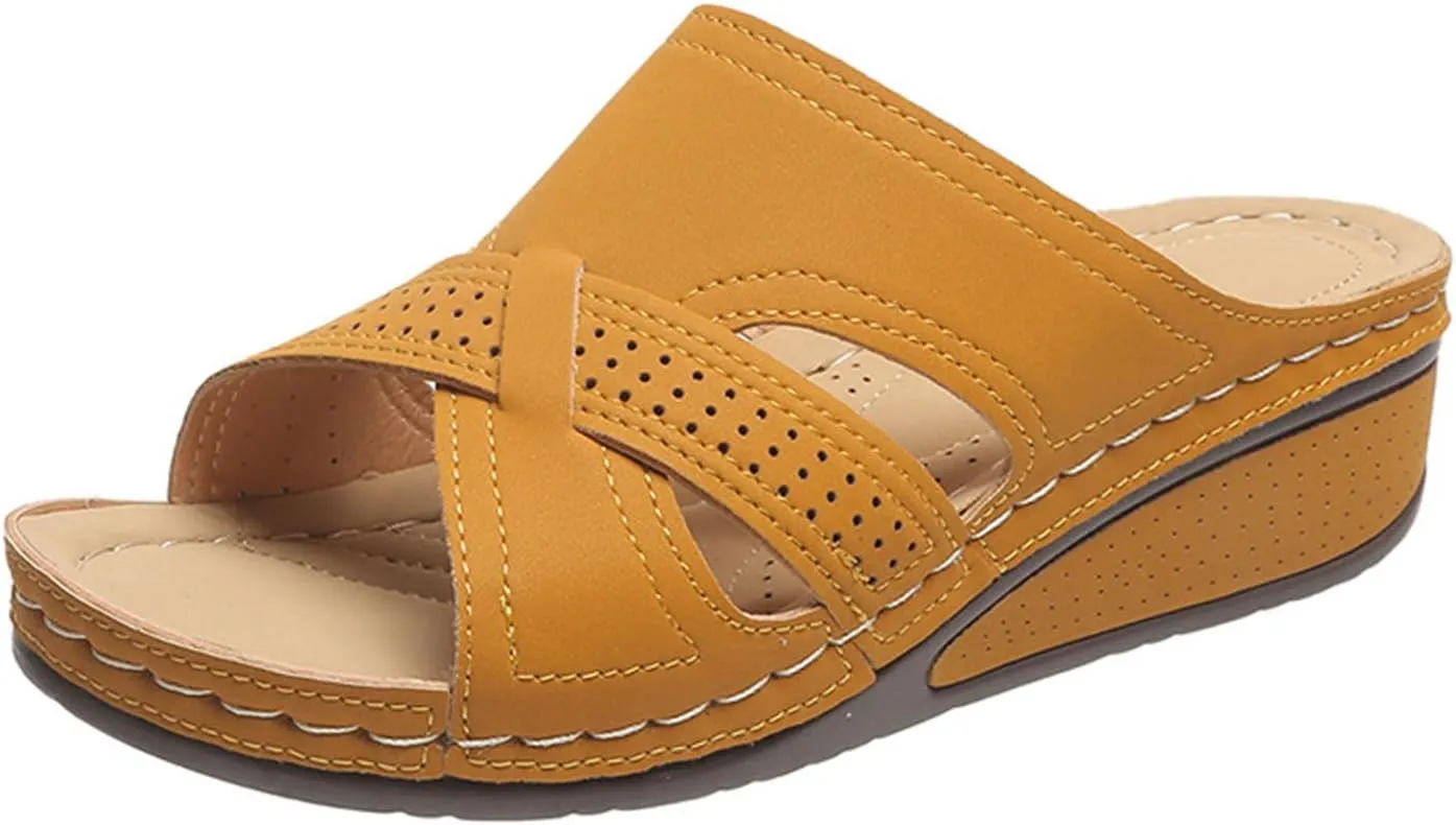 Wedge Sandals for Women Comfortable Orthopedic Walking Slides Sandals Casual Soft Rubber Non Slip Slippers Summer Open Toe Comfortable Walking Shoes for Women