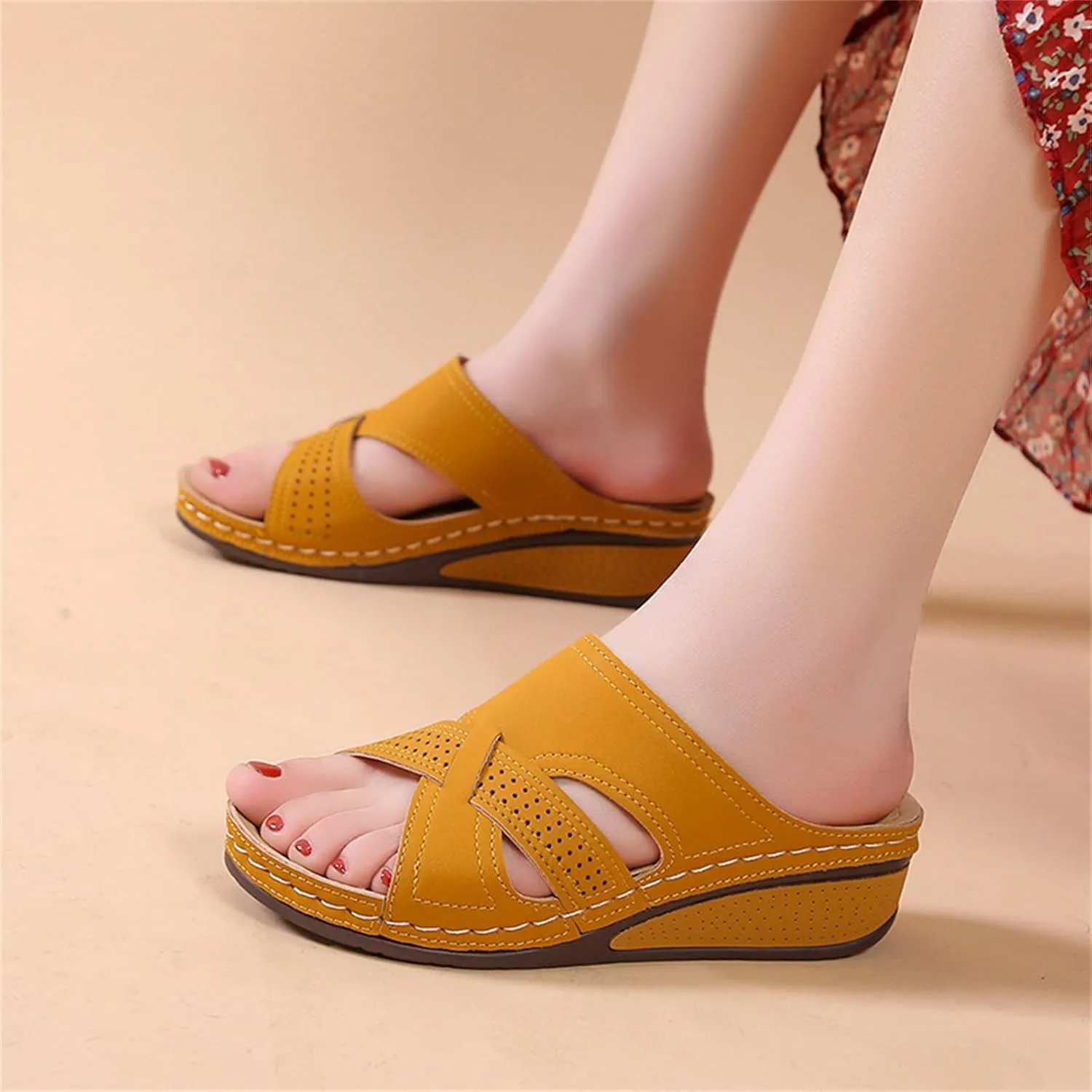 Wedge Sandals for Women Comfortable Orthopedic Walking Slides Sandals Casual Soft Rubber Non Slip Slippers Summer Open Toe Comfortable Walking Shoes for Women