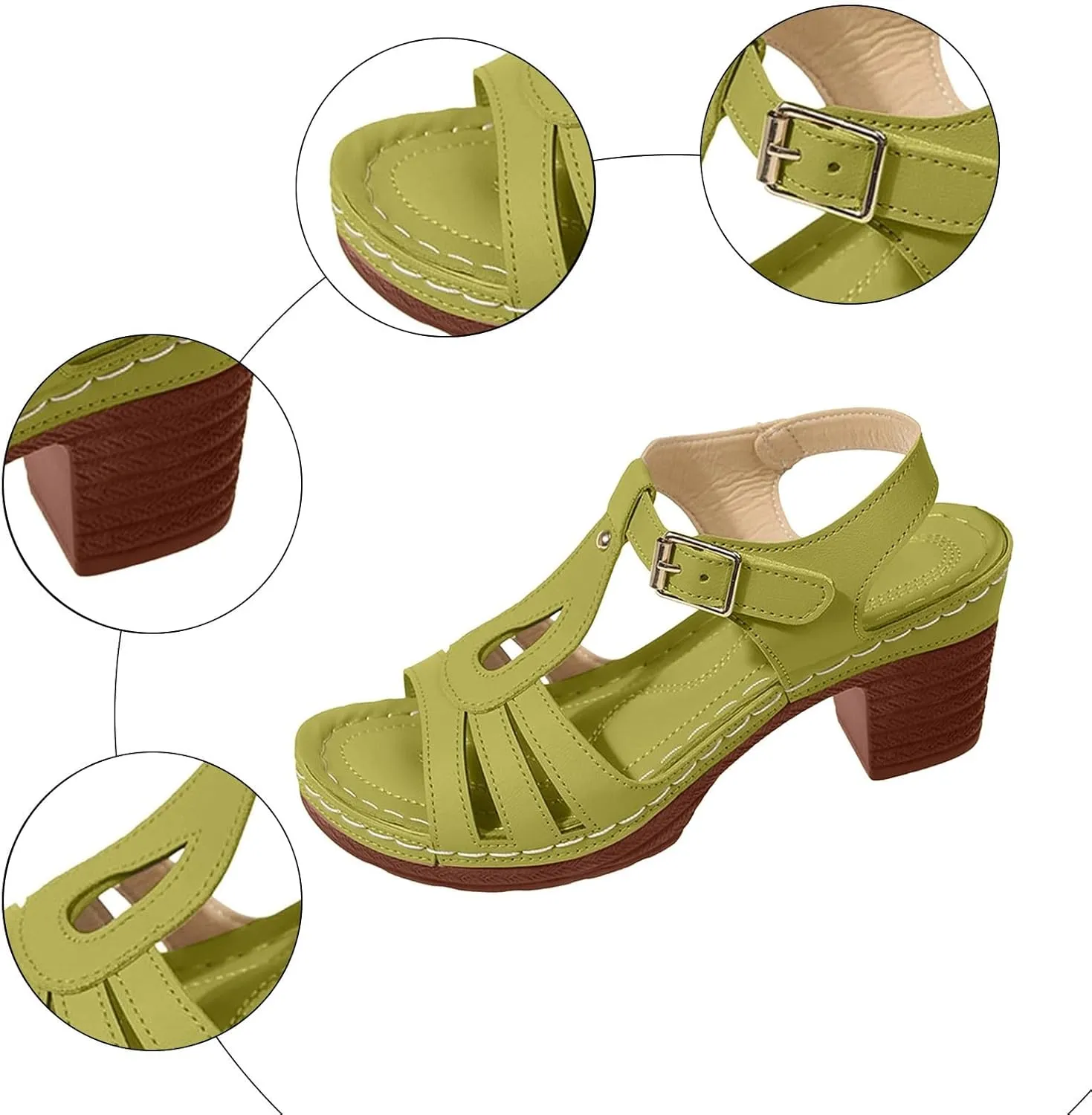 Wedges Sandals for Women Dressy 2025 Open Toe Chunky Heeled Slip on Summer Beach Comfortable Summer Fishmouth Thick Heel Buckle with High-Heeled Sandals Outdoor Shoes