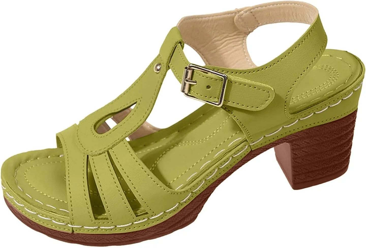 Wedges Sandals for Women Dressy 2025 Open Toe Chunky Heeled Slip on Summer Beach Comfortable Summer Fishmouth Thick Heel Buckle with High-Heeled Sandals Outdoor Shoes