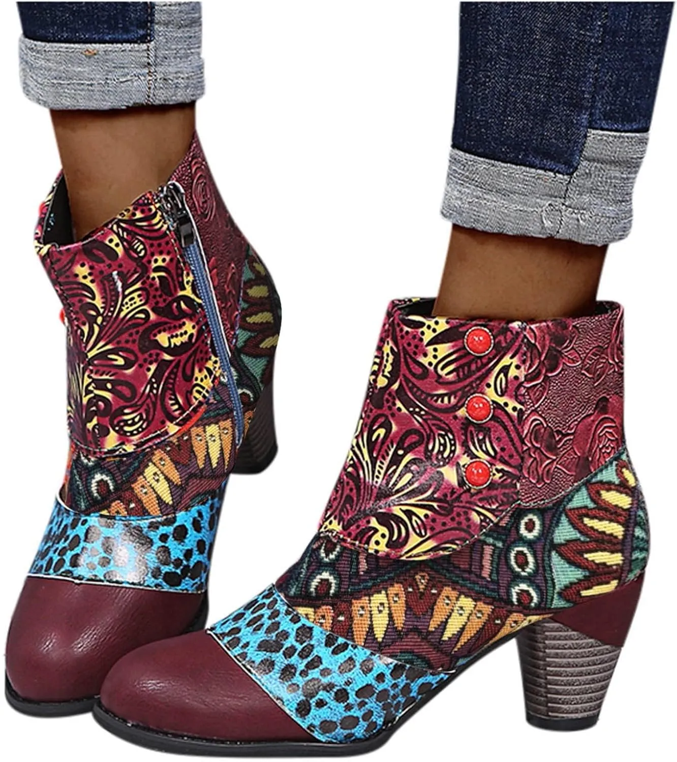 Wide Women's Ankle Boots Thick Heel Low Heeled Booties for Women Womens Booties Wide Width Foot Leather Ankle Boots for Women Size 12 Brown Leather Booties for Women High Heel Red Heel Booties Women Ankle Boots