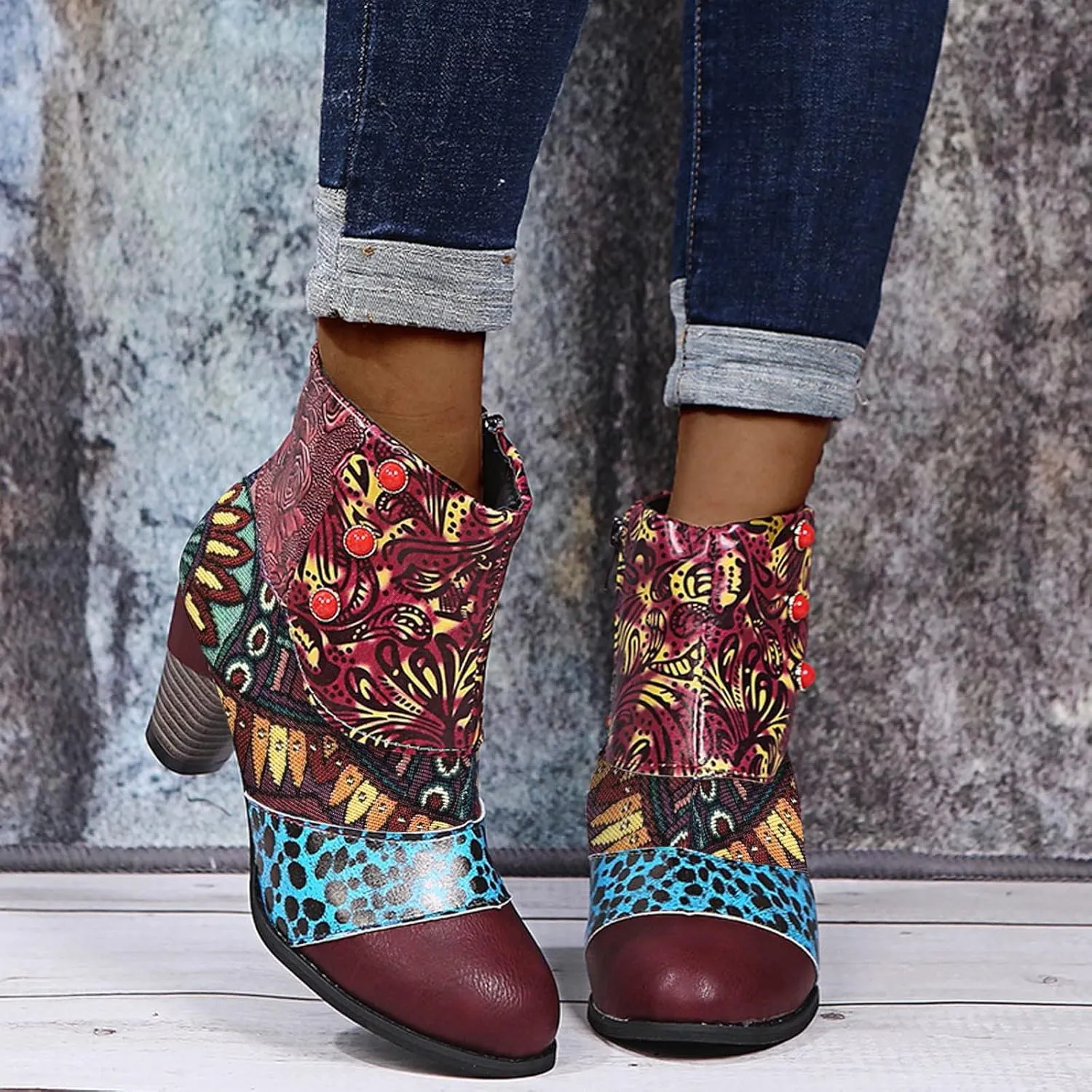 Wide Women's Ankle Boots Thick Heel Low Heeled Booties for Women Womens Booties Wide Width Foot Leather Ankle Boots for Women Size 12 Brown Leather Booties for Women High Heel Red Heel Booties Women Ankle Boots
