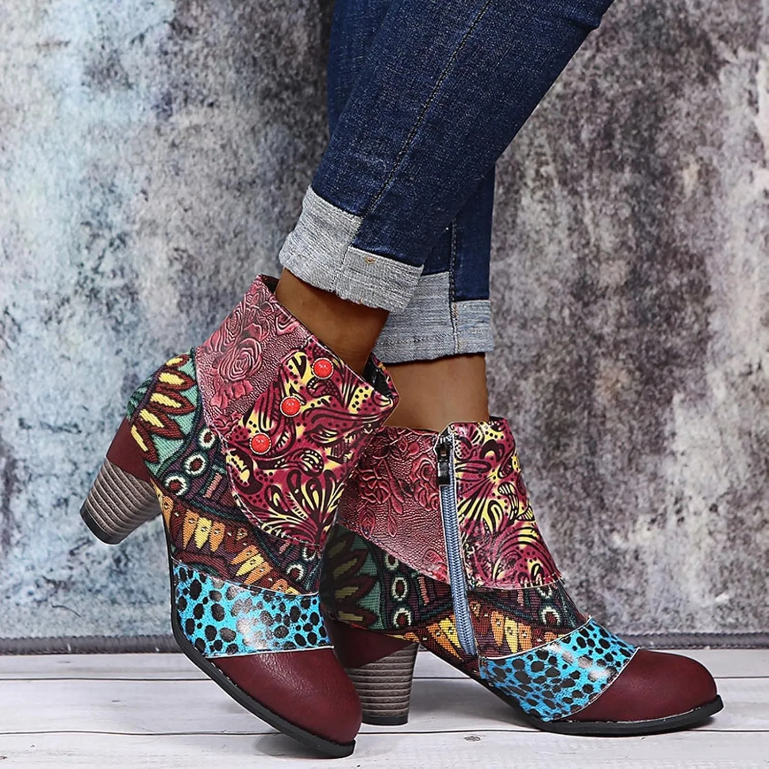 Wide Women's Ankle Boots Thick Heel Low Heeled Booties for Women Womens Booties Wide Width Foot Leather Ankle Boots for Women Size 12 Brown Leather Booties for Women High Heel Red Heel Booties Women Ankle Boots