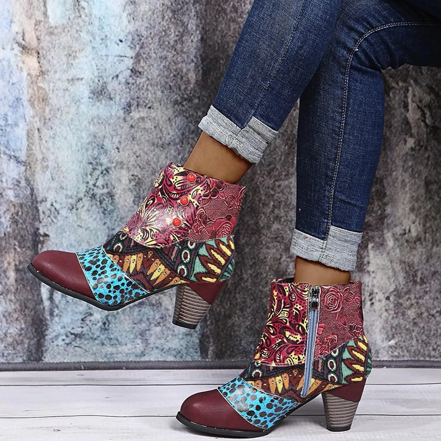 Wide Women's Ankle Boots Thick Heel Low Heeled Booties for Women Womens Booties Wide Width Foot Leather Ankle Boots for Women Size 12 Brown Leather Booties for Women High Heel Red Heel Booties Women Ankle Boots