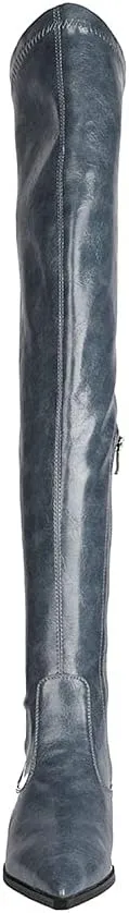 Women Patent Leather Flat Over the Knee Boots Pointed Toe Side Zipper Thigh High Low Heel Boot