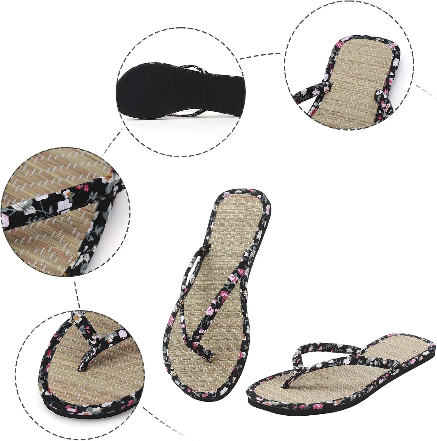 Women Shoes Flat Thongs Straw Mat Slippers Casual Home Fashion Woven Sandals Shoes Women Huarache Slippers for Beach